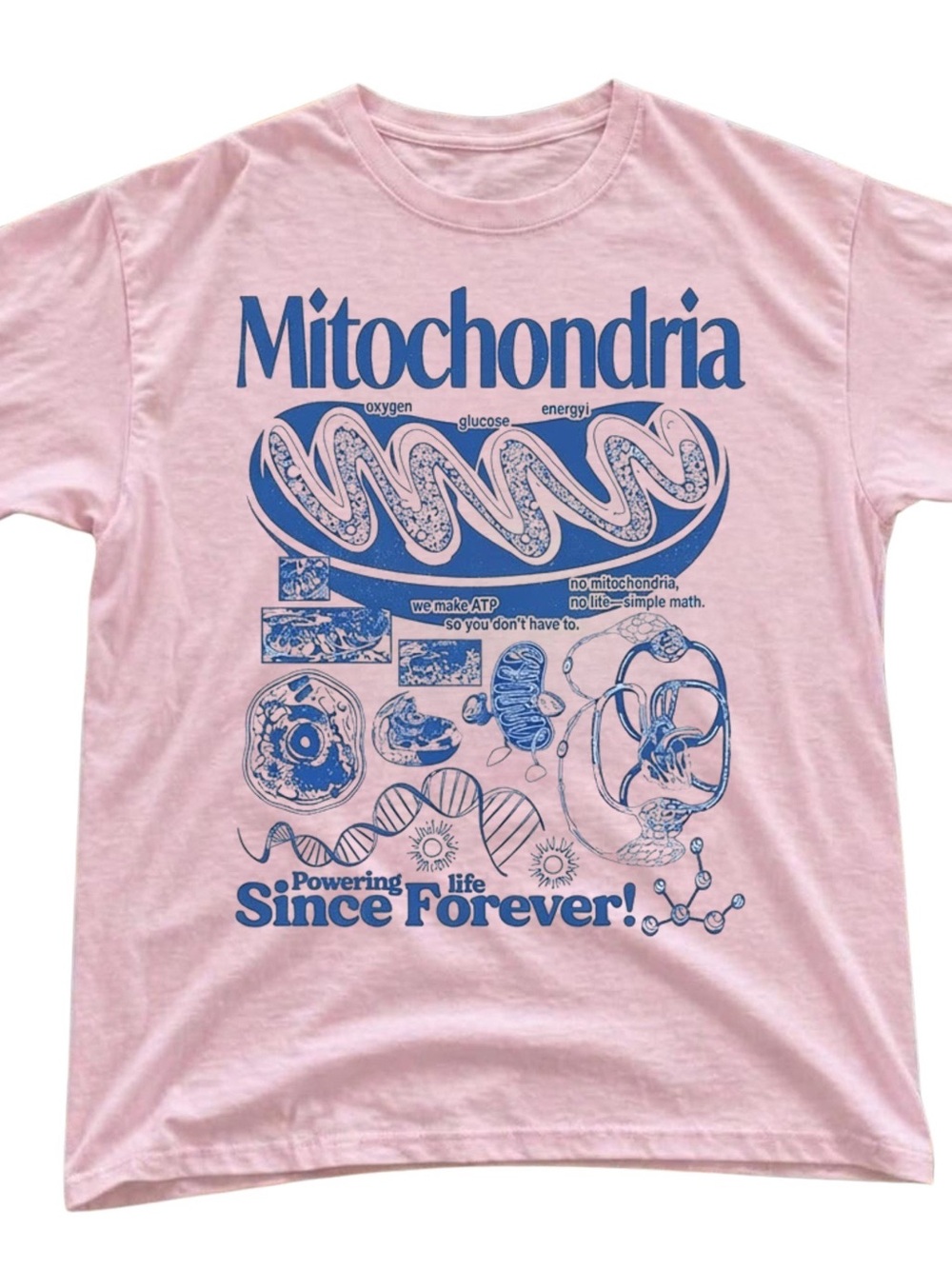 Gildan Pink Short-Sleeve Tee with Blue Mitochondria Graphic